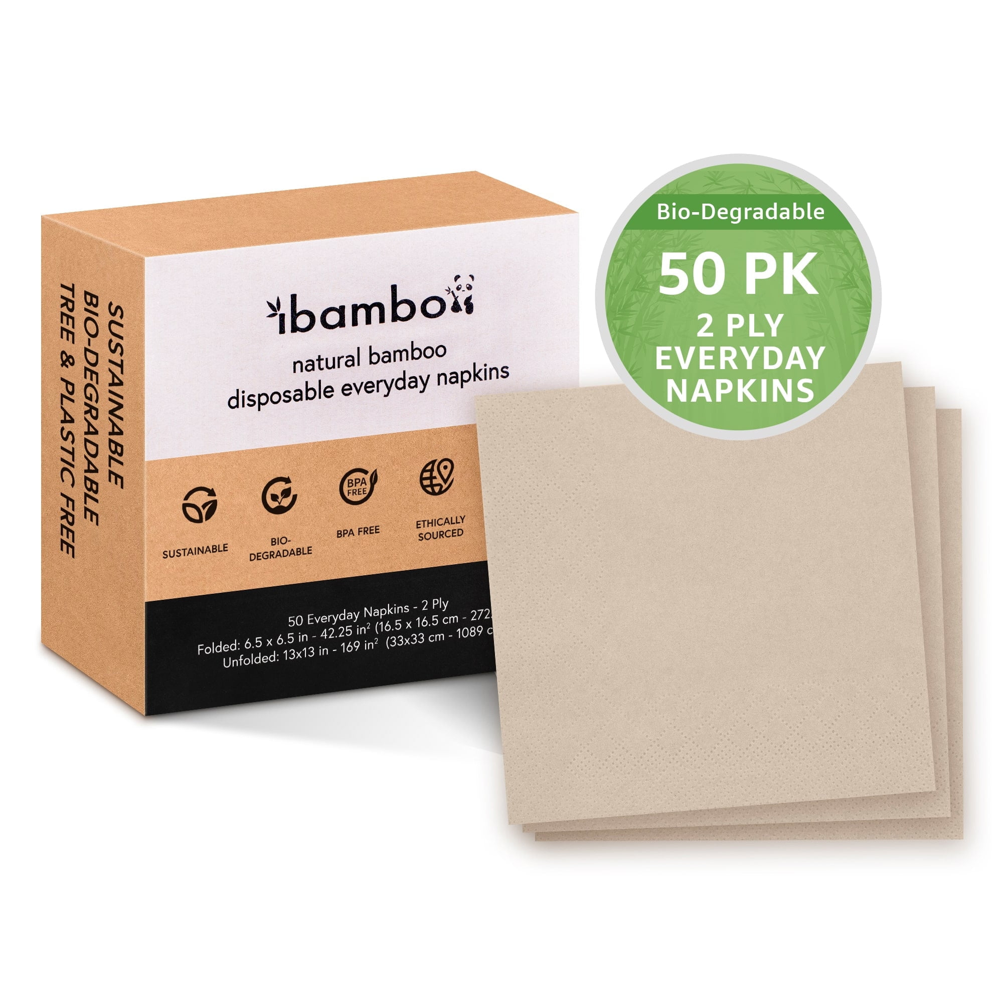 Ibambo Bamboo White Everyday Lunch & Dinner Party Napkins, 2 Ply, Paper Napkins - 250 Pack