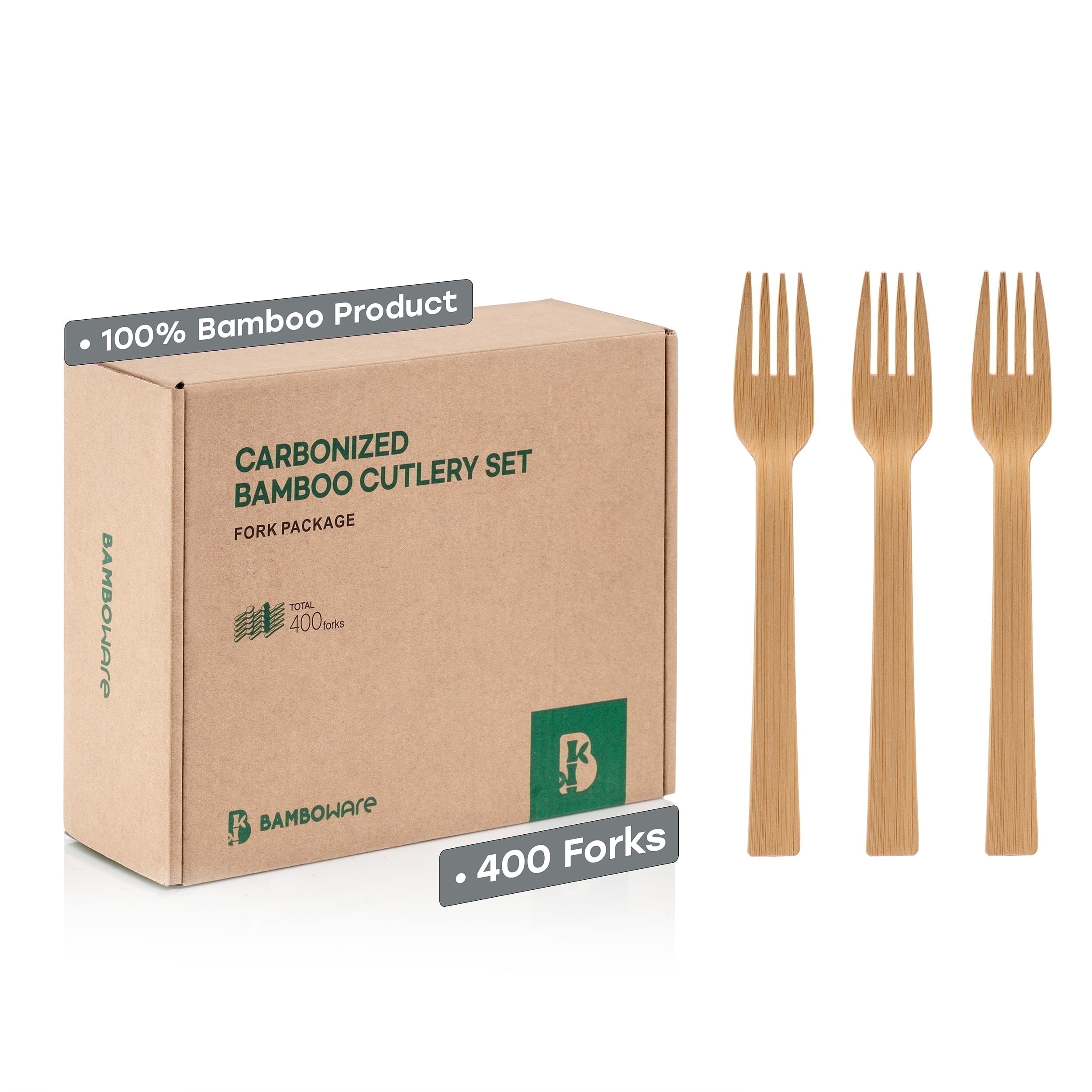 Bamboware 400-Piece Disposable Cutlery, Biodegradable and Sanitized, Brushed Bamboo Handles