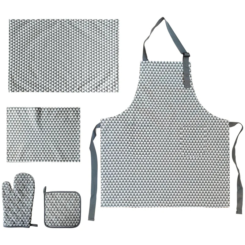 Custom Kitchen Apron Cotton Chef Oven Mitts Tea Towel Aprons Set 4