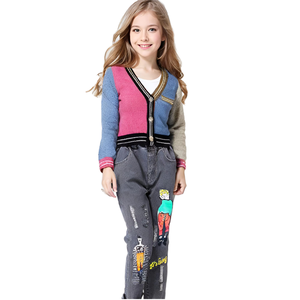 Custom Kids Jacquard Striped Button up  Knitwear Primary   Knitted Girls Clothes Winter Knit Kids Clothes