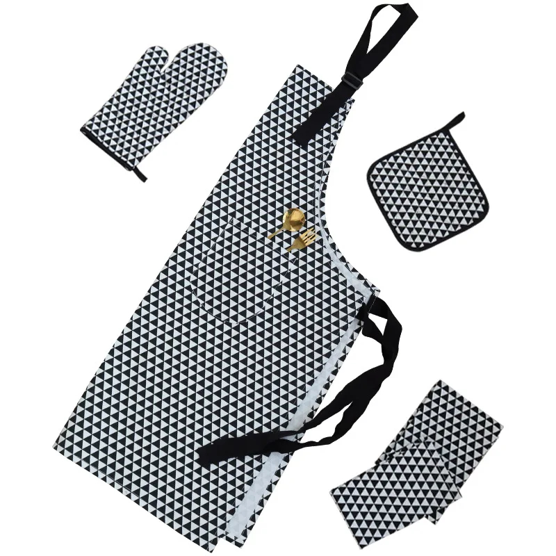 Custom Kitchen Apron Cotton Chef Oven Mitts Tea Towel Aprons Set 3