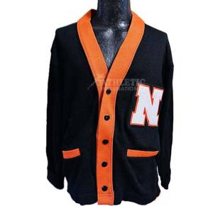 New Design High  University Wear Letter  Sweater Orange Black N Embroidery Patches Cotton Breathable Wool Sweaters