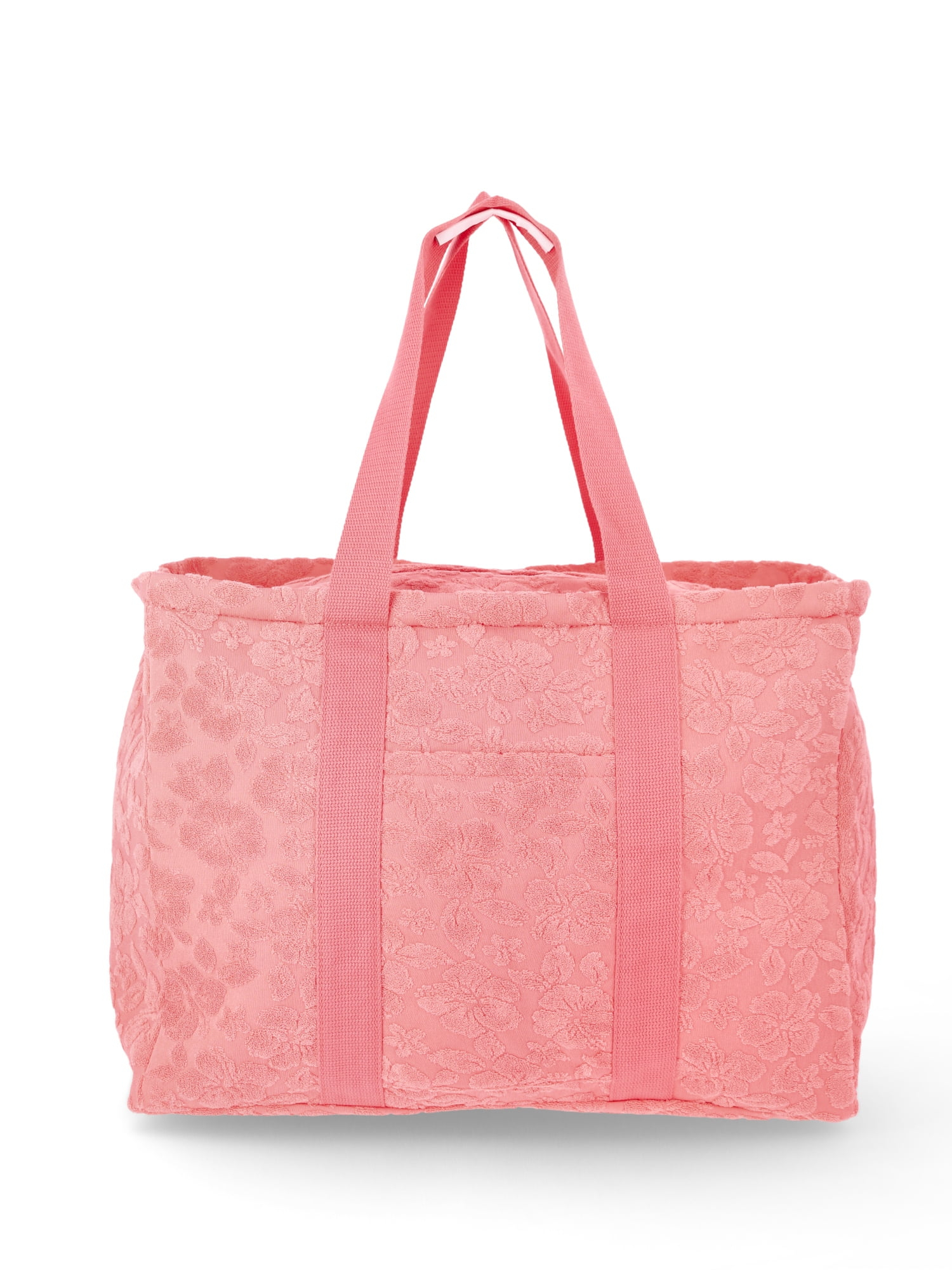 No Boundaries Beach Terry Cloth Tote Bag, Coral Hibiscus, Women's