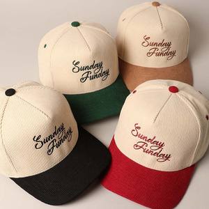 Personalised logo Adjustable Snapback Cotton Corduroy Fabric Baseball Cap Dad  Wholesale 5 Panel Cap Corduroy Baseball Cap