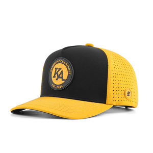 Custom 5 Panel Waterproof Polyester Laser Cut Hole Sports Cap Perforated Golf Gorras Custom Rubber Patch Logo Black Baseball