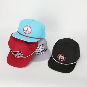 Wholesale Custom 5 Panel Flat Brim  High Quality Embroidery Patch Logo Black Polyester Gorras Rope Hip Hop Snapback Cap