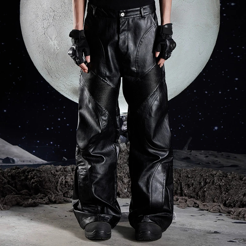 Men's High-Waisted Black PU Leather Wide-Leg Pants 3