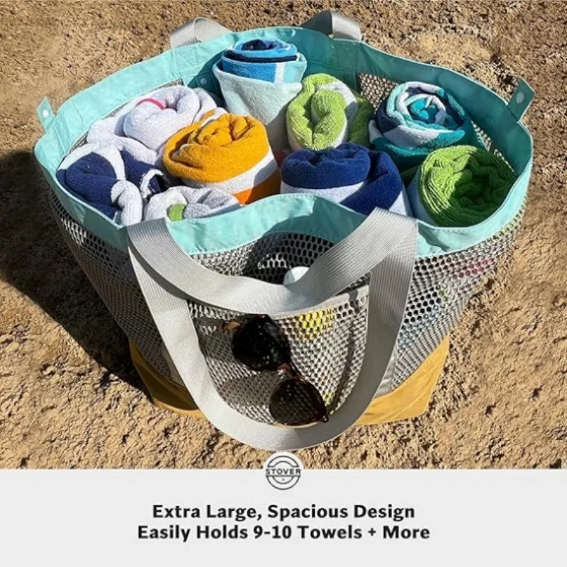 Eco-Friendly rPET Foldable Mesh Beach Tote Bag with Storage Pouch 9