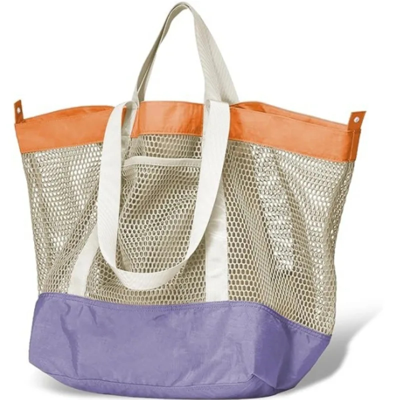 Eco-Friendly rPET Foldable Mesh Beach Tote Bag with Storage Pouch 7
