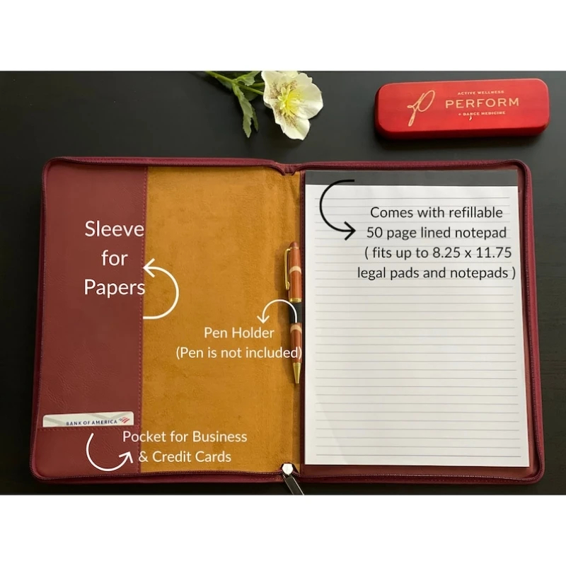 Eco-Friendly Vegan Leather Business Portfolio with Zipper and Large Pocket 6