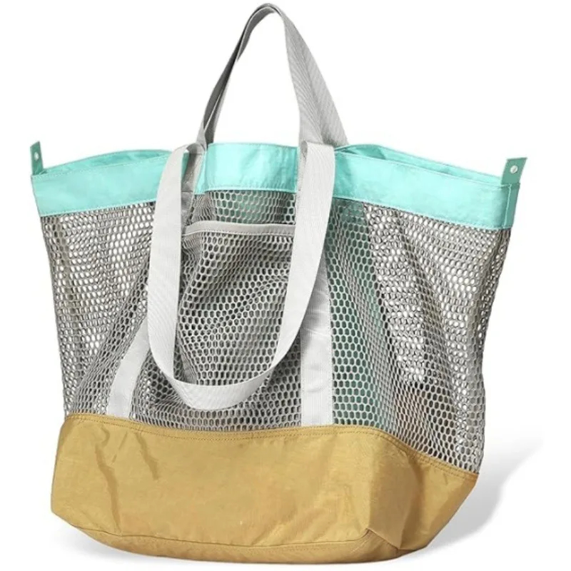 Eco-Friendly rPET Foldable Mesh Beach Tote Bag with Storage Pouch 0|