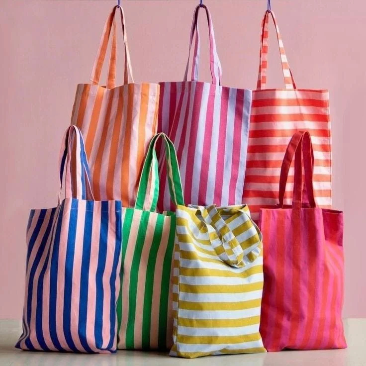 Eco-Friendly Large Stripe Organic Cotton Canvas Tote Bag - Custom Logo, Reusable, Versatile 3