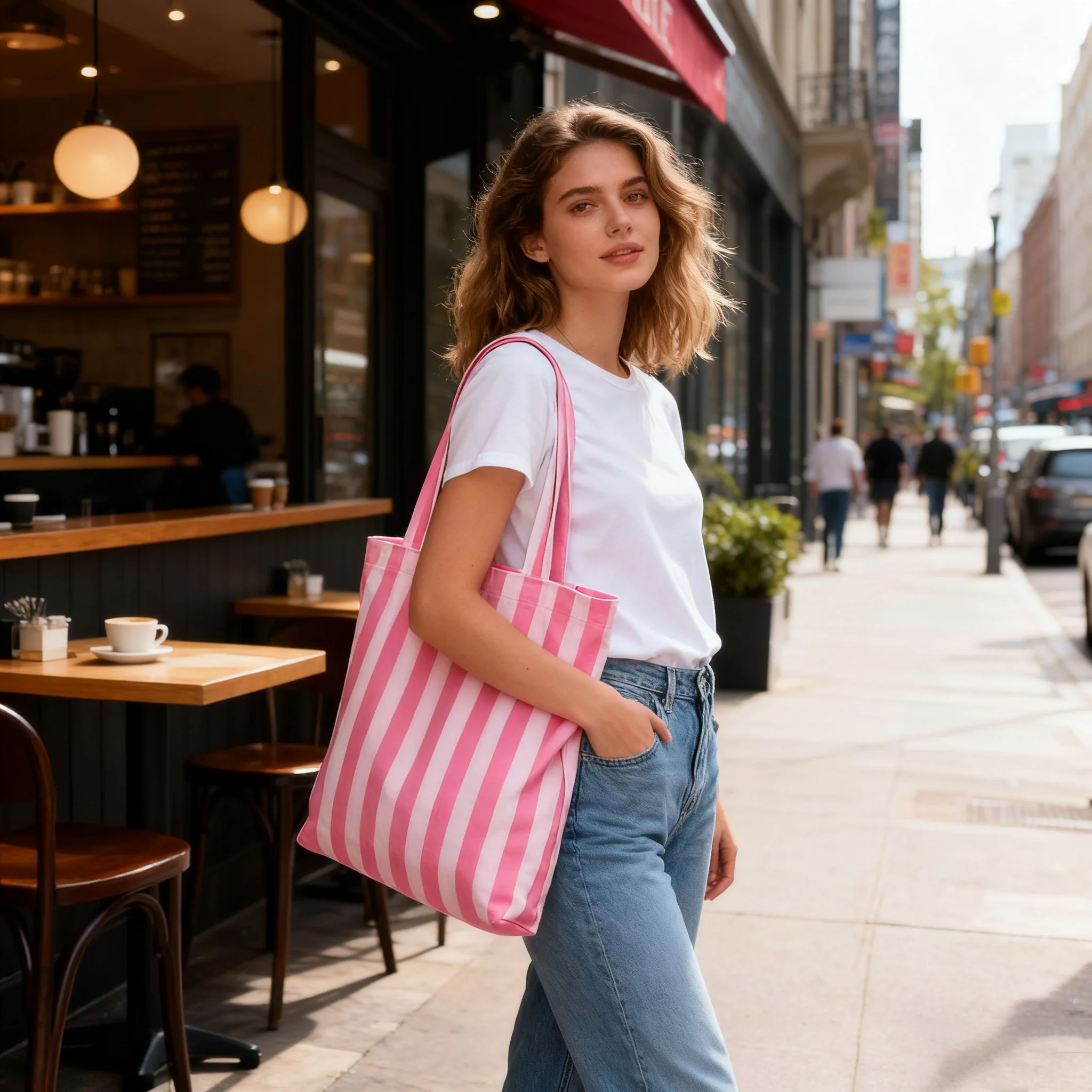 Eco-Friendly Large Stripe Organic Cotton Canvas Tote Bag - Custom Logo, Reusable, Versatile 4