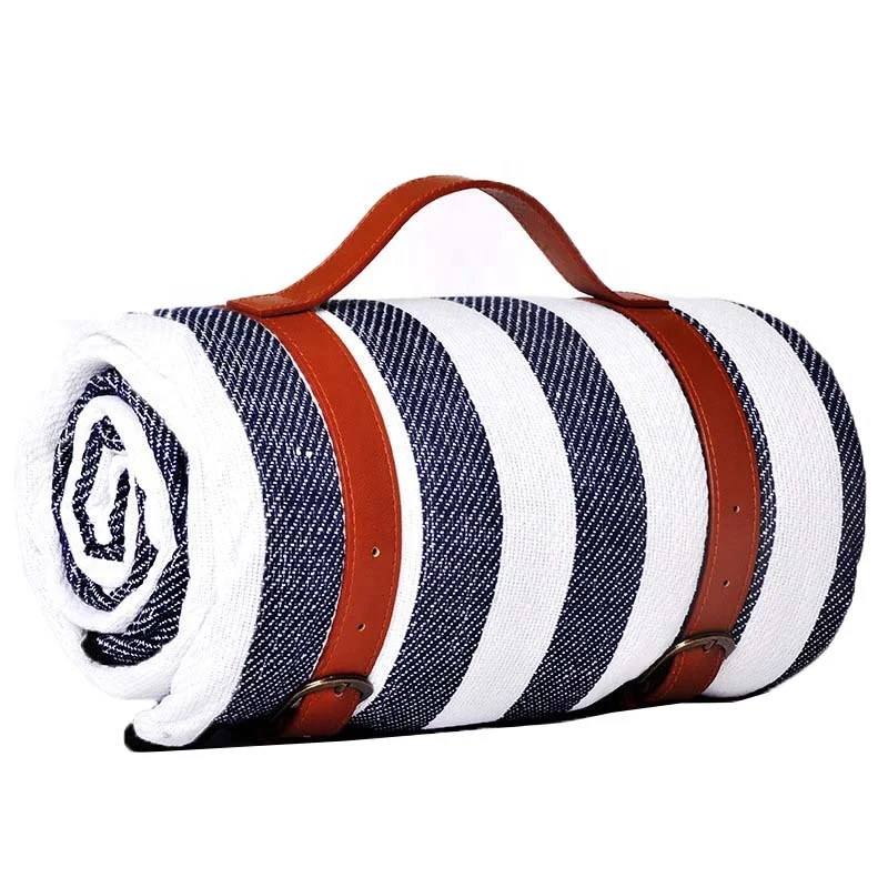 Luxury Leather Strap Large Portable Moistureproof Camping Picnic Blanket Mat