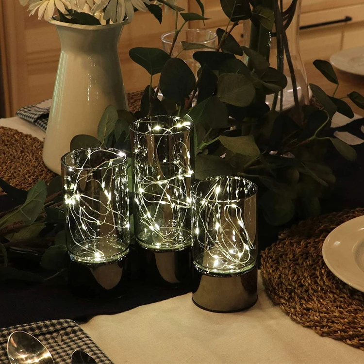 Lumiglass Cylindrical Led Fairy Light Glass Lanterns Eco Friendly Flameless Candle Centerpiece With Soft Warm Glow