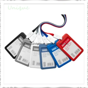 Custom Printed Laser Logo PVC/Alloy Vertical Name ID Card Badge Holder with Lanyard