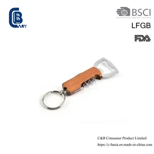 Wooden Handle Metal Bottle Opener Keychain