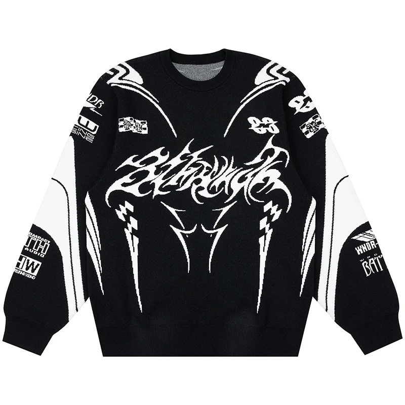 Custom Logo Men's Cotton Knit Jacquard Graphic Winter Sweater Pullover - custom size / Black