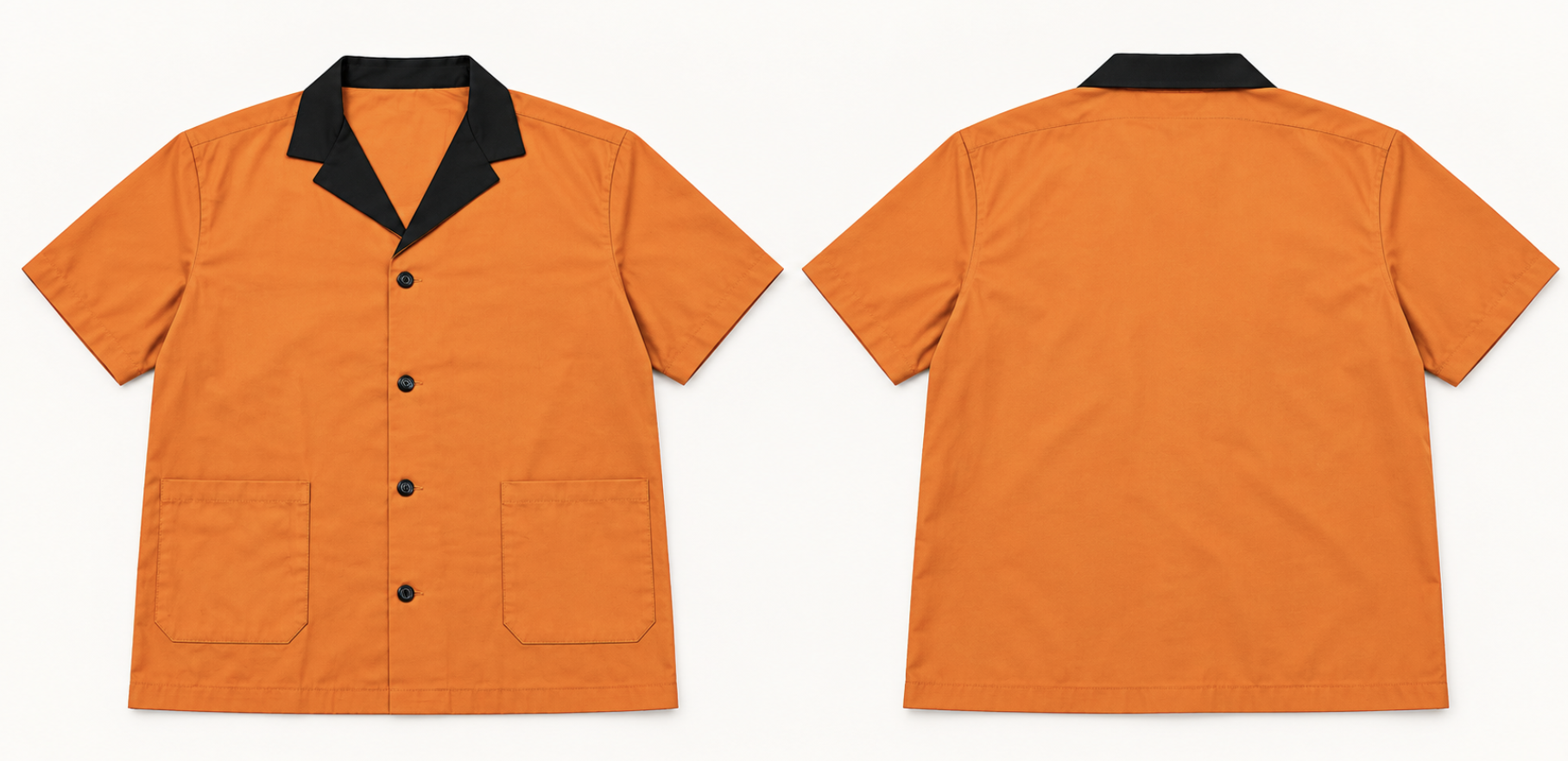Custom Orange Bowling Shirt with Black Camp Collar